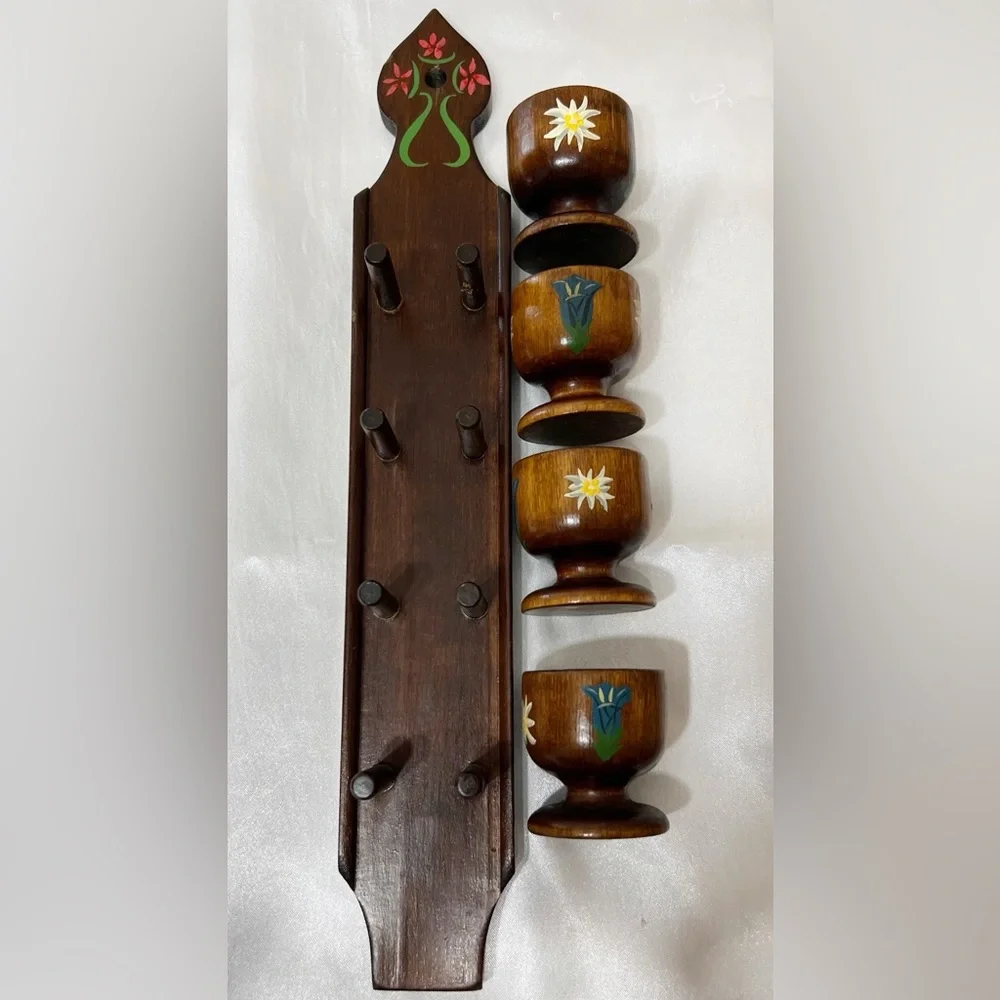 Authentic♥️Vintage Bavarian/Austrian Folk Art Wall Hanging Egg Cups